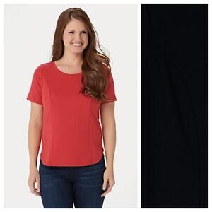 Bob Mackie Wearable Art Womens Scoopneck Shortsleeve Tee XS Black NWT